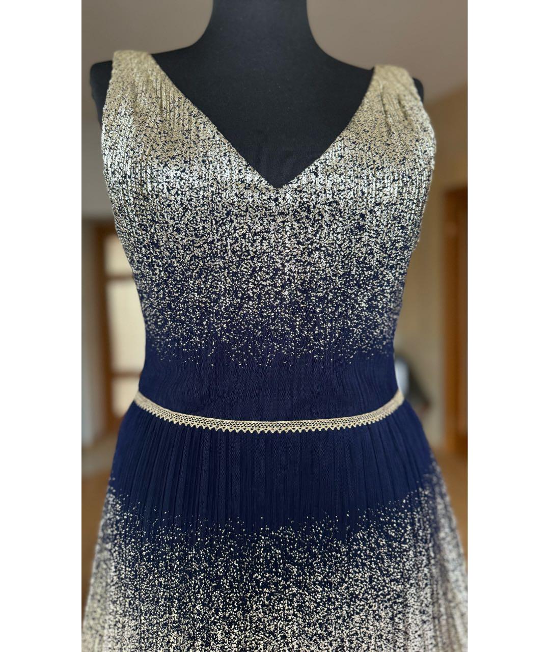 MARCHESA NOTTE Темно-синее полиэстеровое вечернее платье, фото 4