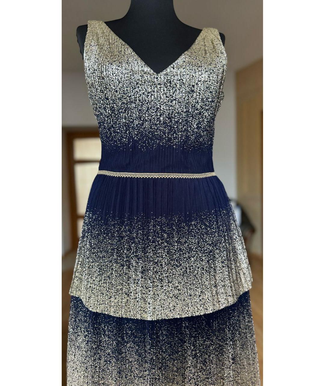 MARCHESA NOTTE Темно-синее полиэстеровое вечернее платье, фото 5