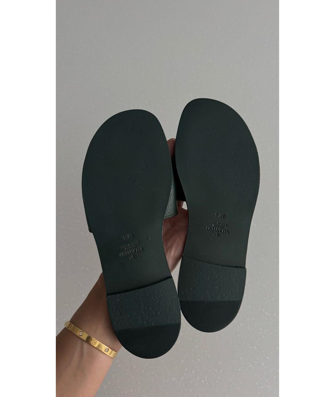 VALENTINO Зеленые кожаные шлепанцы, фото 6