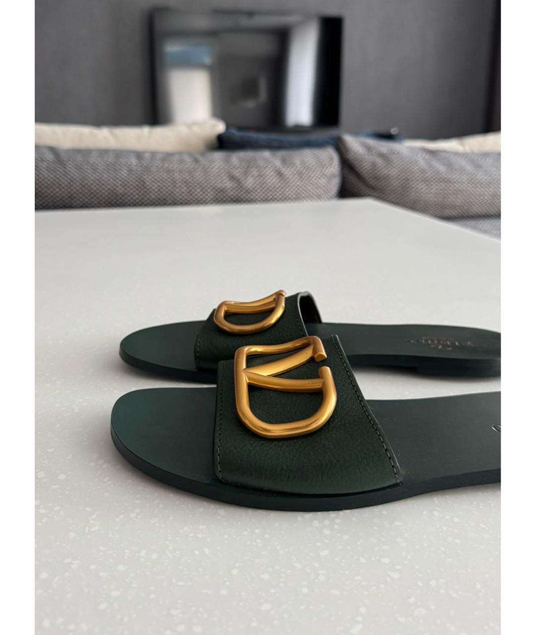 VALENTINO Зеленые кожаные шлепанцы, фото 5