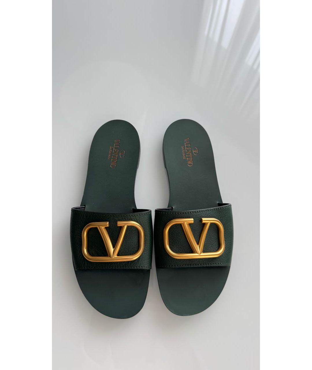 VALENTINO Зеленые кожаные шлепанцы, фото 2