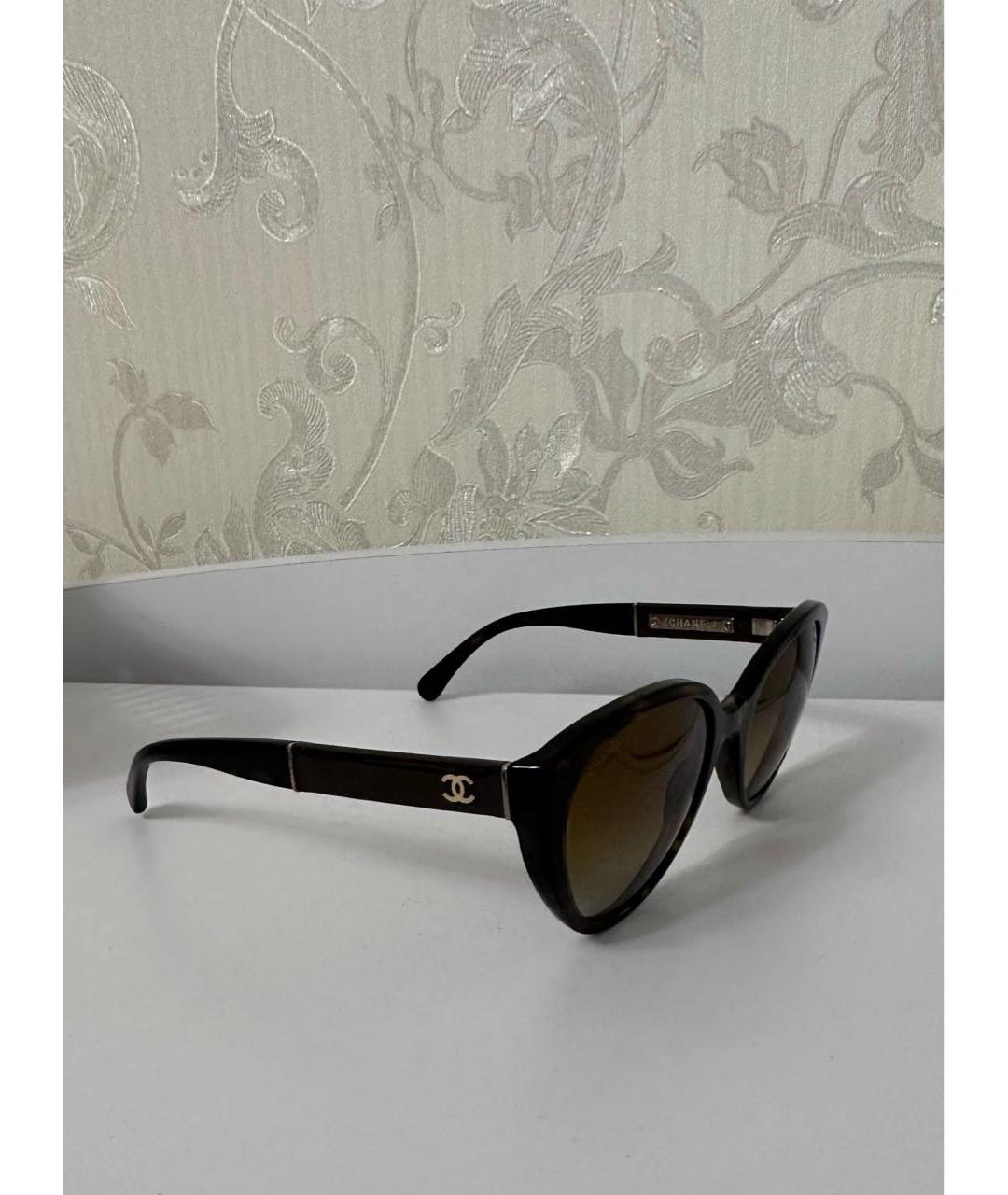 CHANEL PRE-OWNED Коричневые пластиковые солнцезащитные очки, фото 7