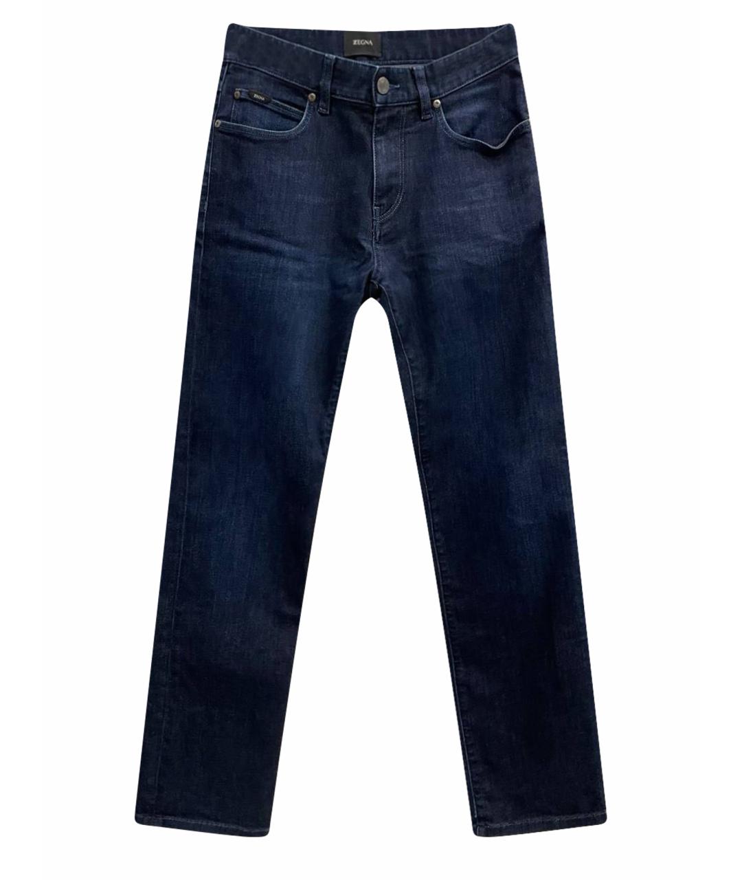 ZZEGNA Темно-синие хлопко-эластановые прямые джинсы, фото 1