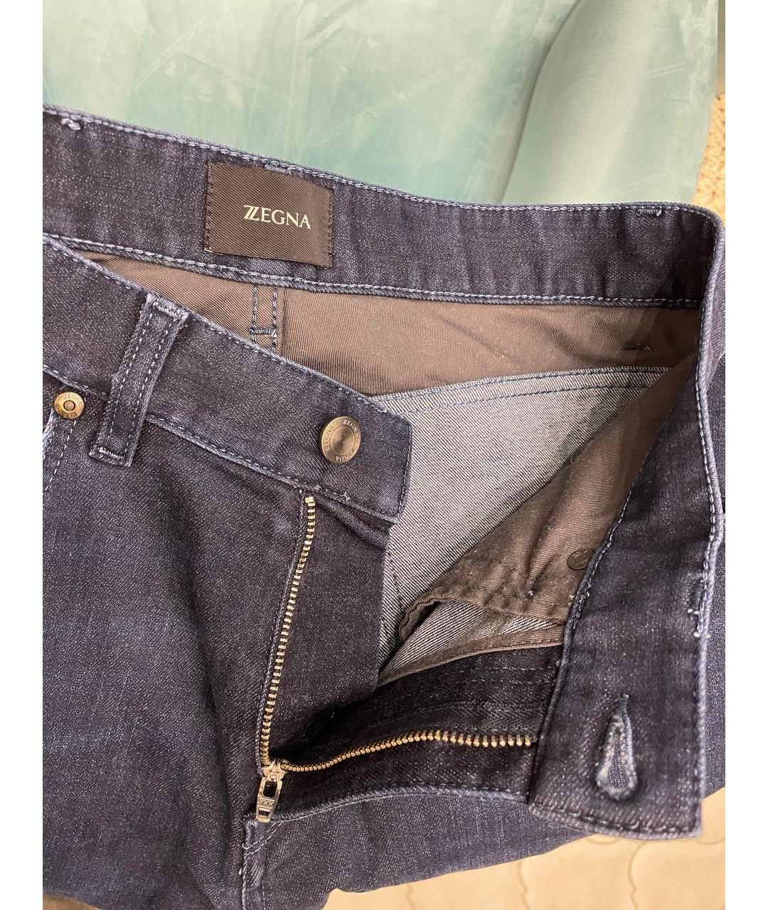 ZZEGNA Темно-синие хлопко-эластановые прямые джинсы, фото 7