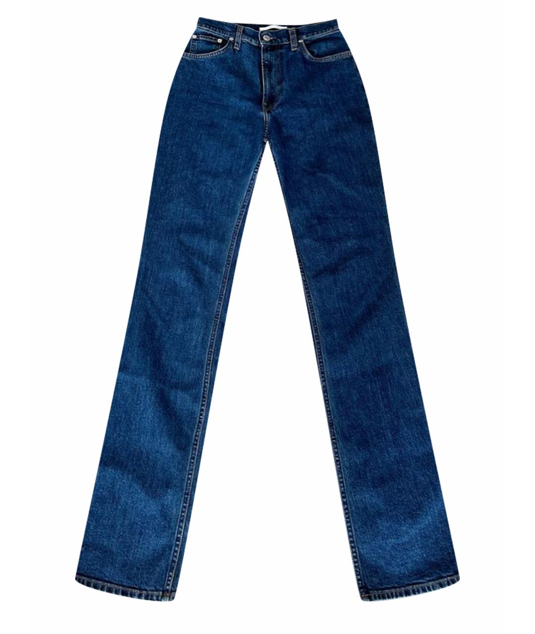 HELMUT LANG Синие хлопко-эластановые прямые джинсы, фото 1