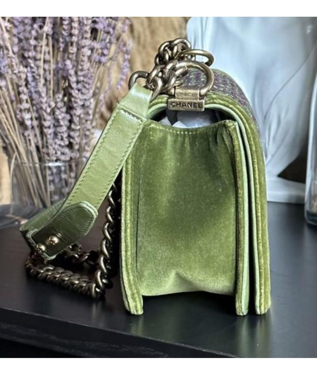 CHANEL PRE-OWNED Зеленая бархатная сумка через плечо, фото 2