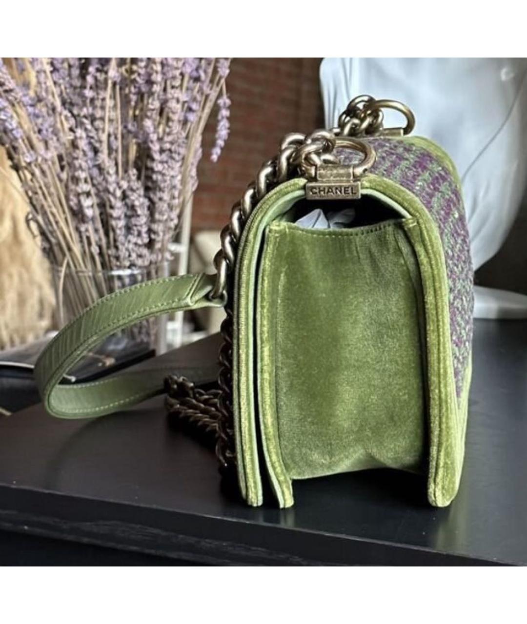 CHANEL PRE-OWNED Зеленая бархатная сумка через плечо, фото 3