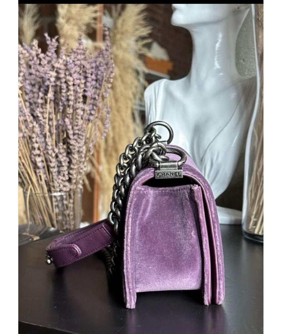 CHANEL PRE-OWNED Фиолетовая бархатная сумка через плечо, фото 2