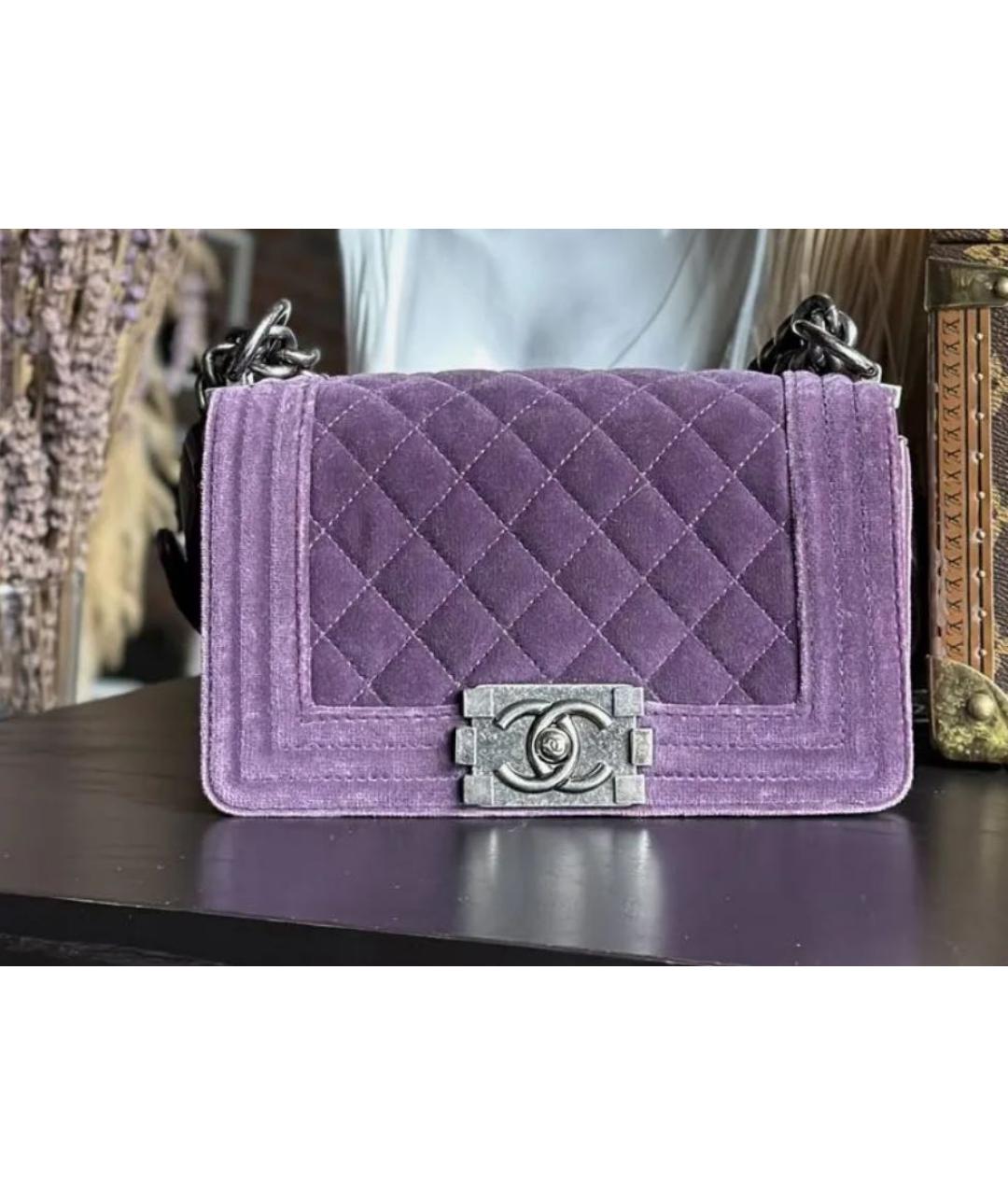 CHANEL PRE-OWNED Фиолетовая бархатная сумка через плечо, фото 8