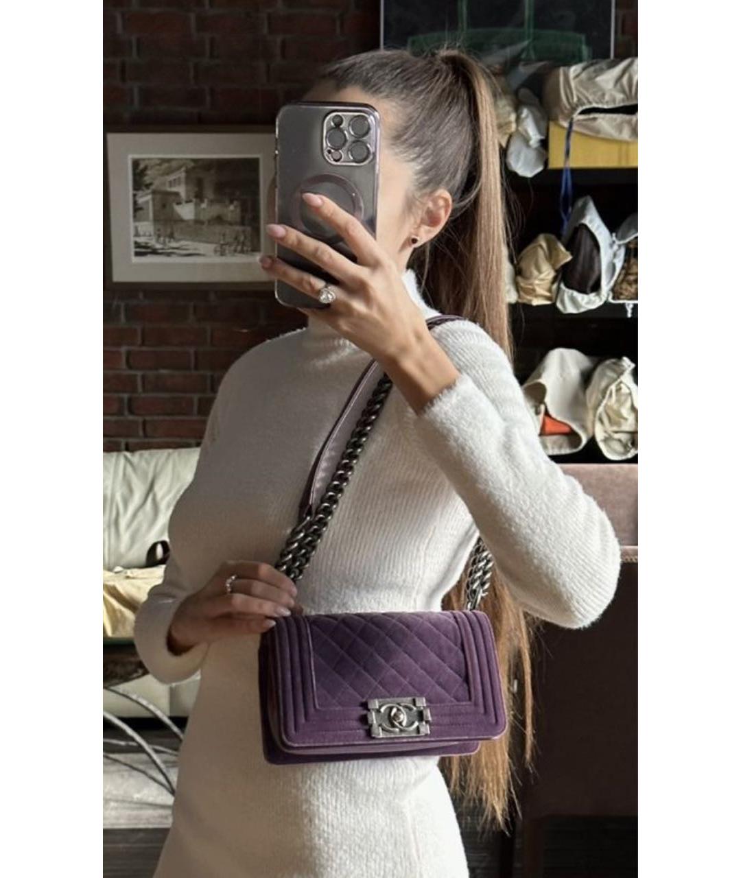 CHANEL PRE-OWNED Фиолетовая бархатная сумка через плечо, фото 7