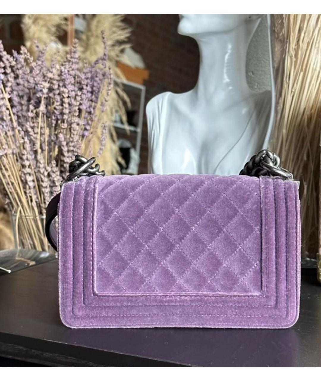 CHANEL PRE-OWNED Фиолетовая бархатная сумка через плечо, фото 3