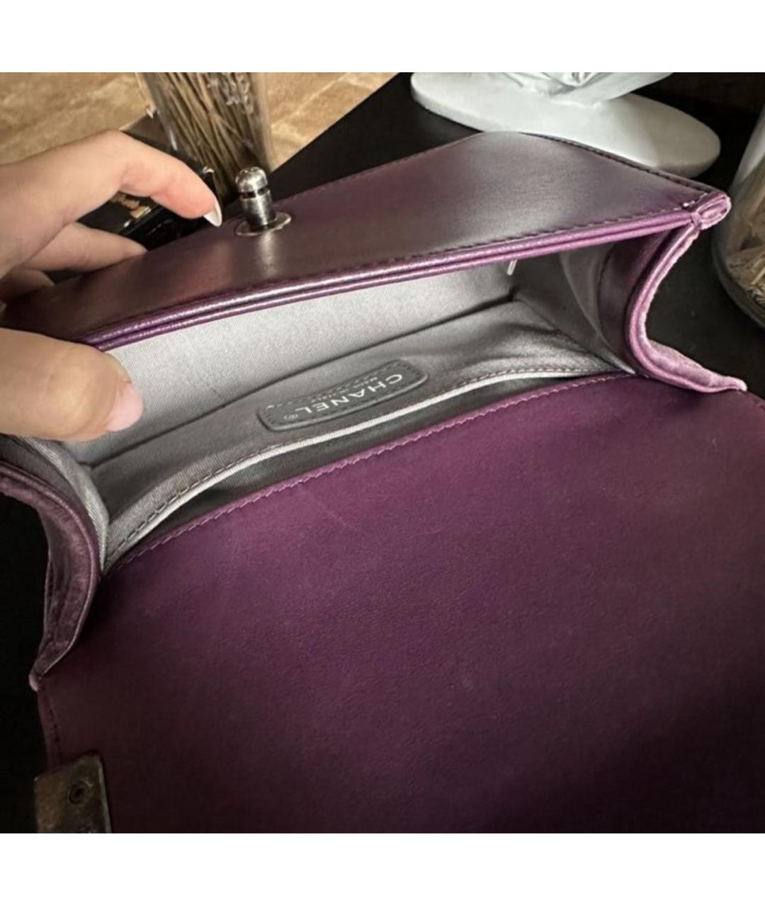 CHANEL PRE-OWNED Фиолетовая бархатная сумка через плечо, фото 4