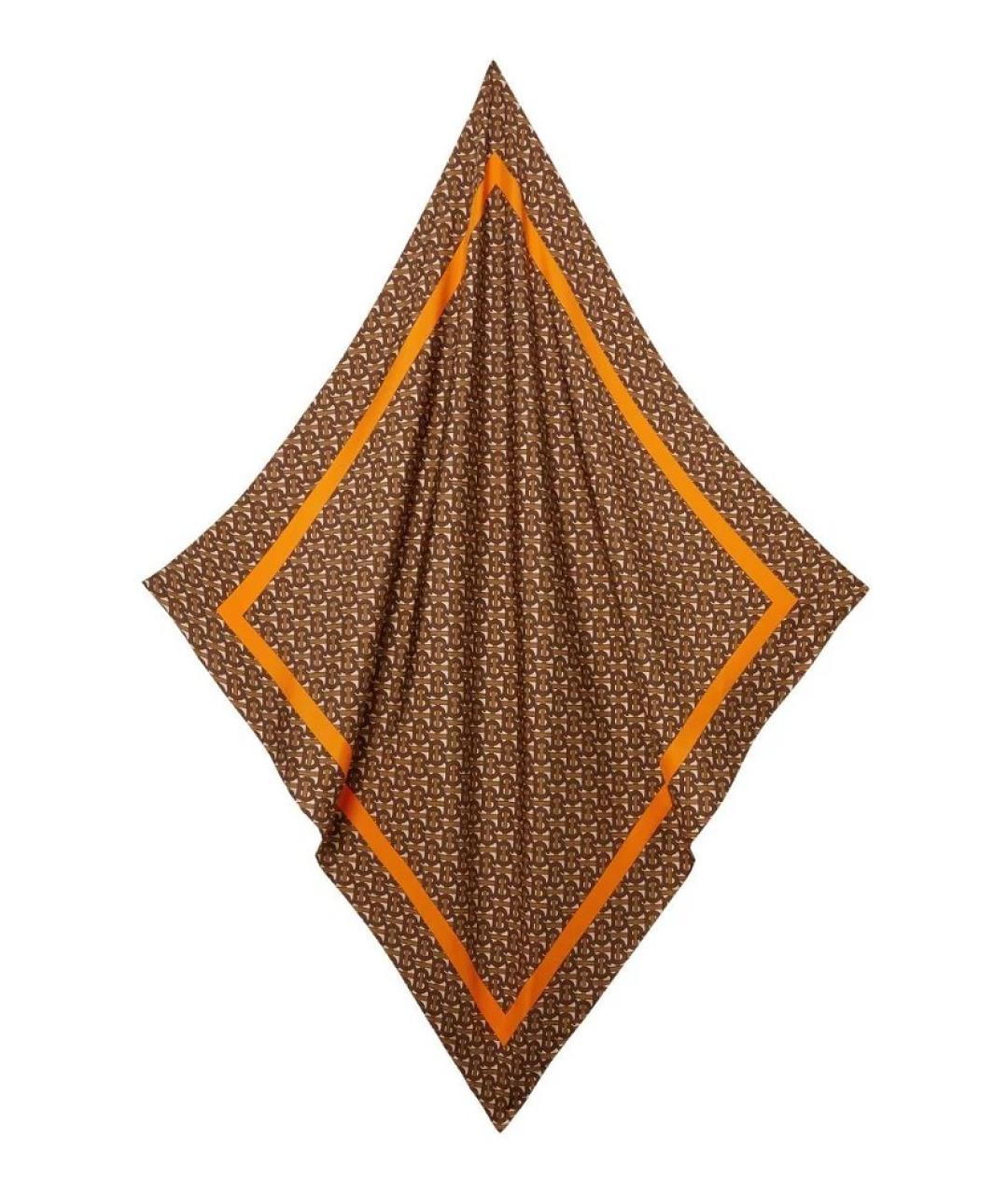BURBERRY Коричневый шелковый шарф, фото 4