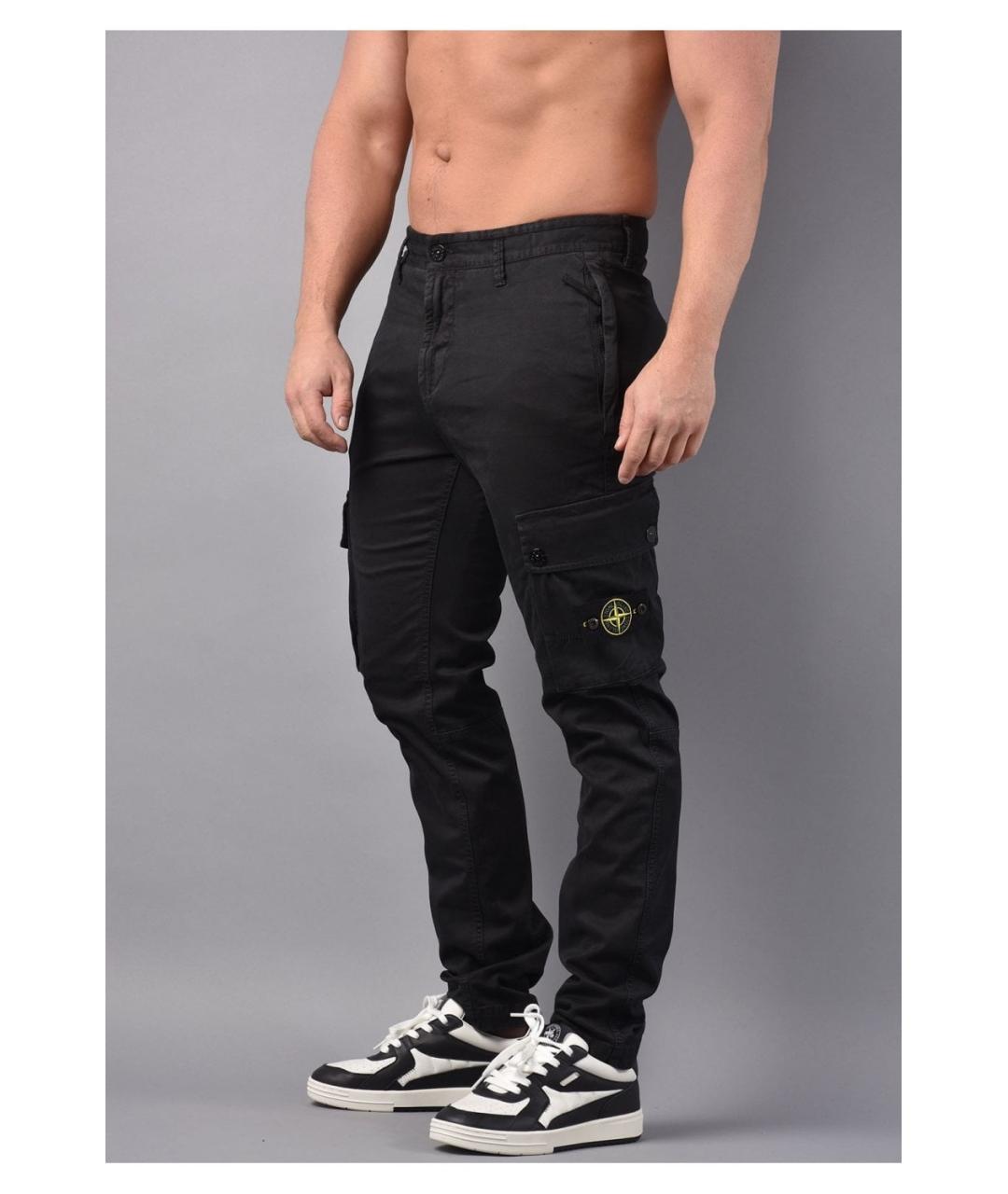 STONE ISLAND Черные хлопковые повседневные брюки, фото 1