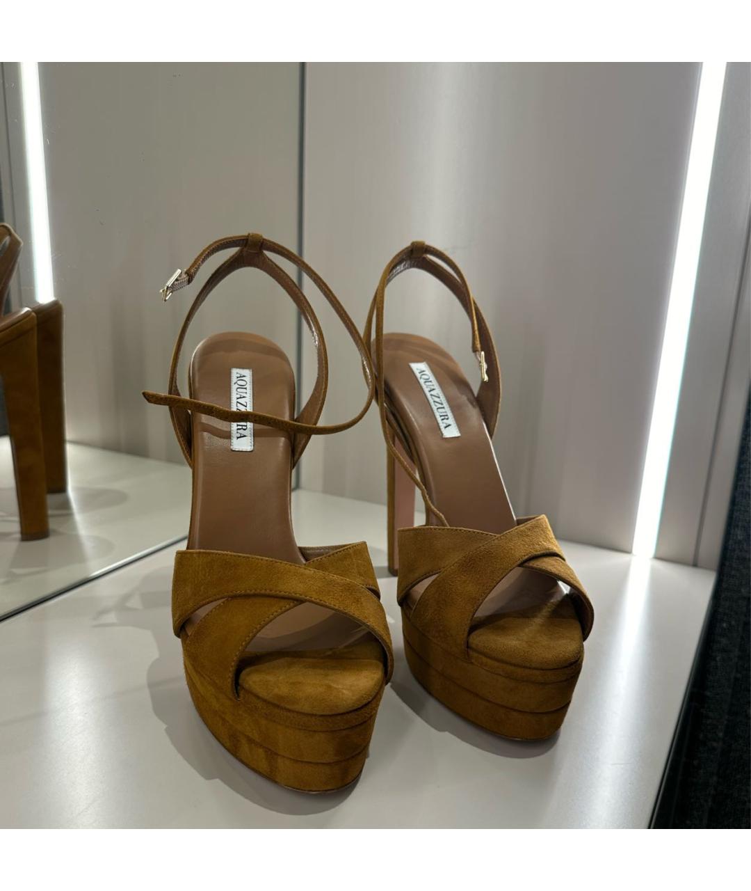 AQUAZZURA Коричневые кожаные сандалии, фото 4