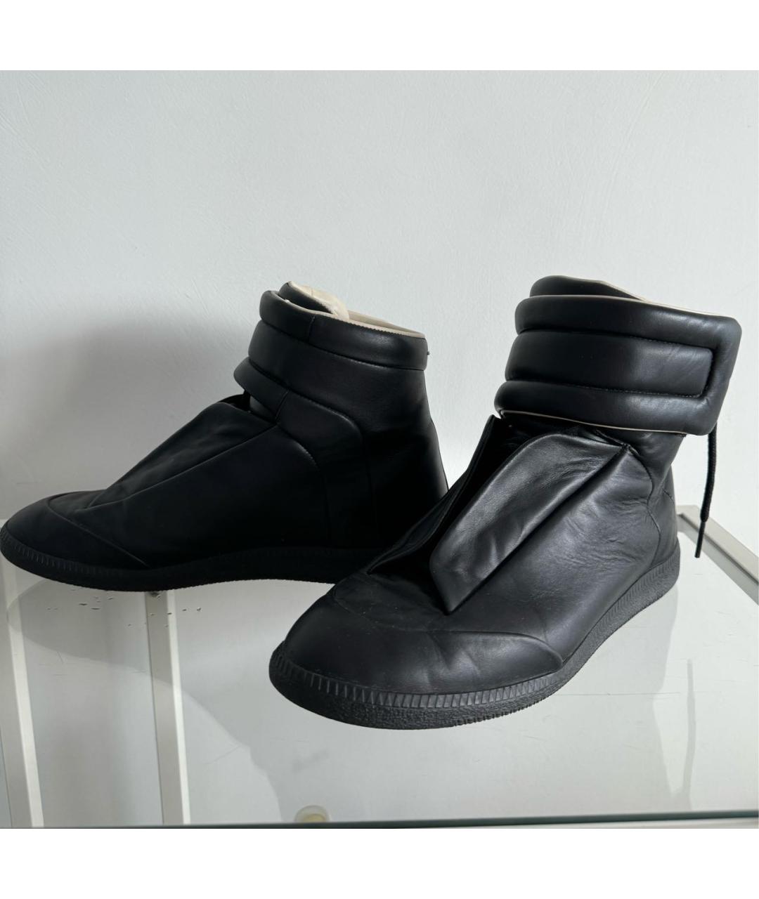MAISON MARGIELA Черные кожаные высокие кроссовки / кеды, фото 2
