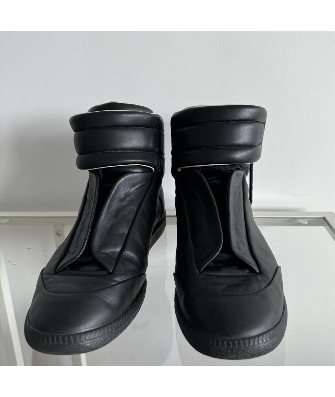 MAISON MARGIELA Черные кожаные высокие кроссовки / кеды, фото 3