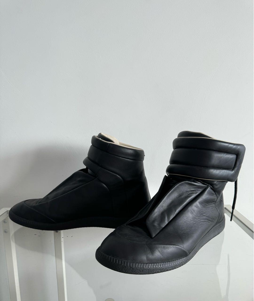 MAISON MARGIELA Черные кожаные высокие кроссовки / кеды, фото 5