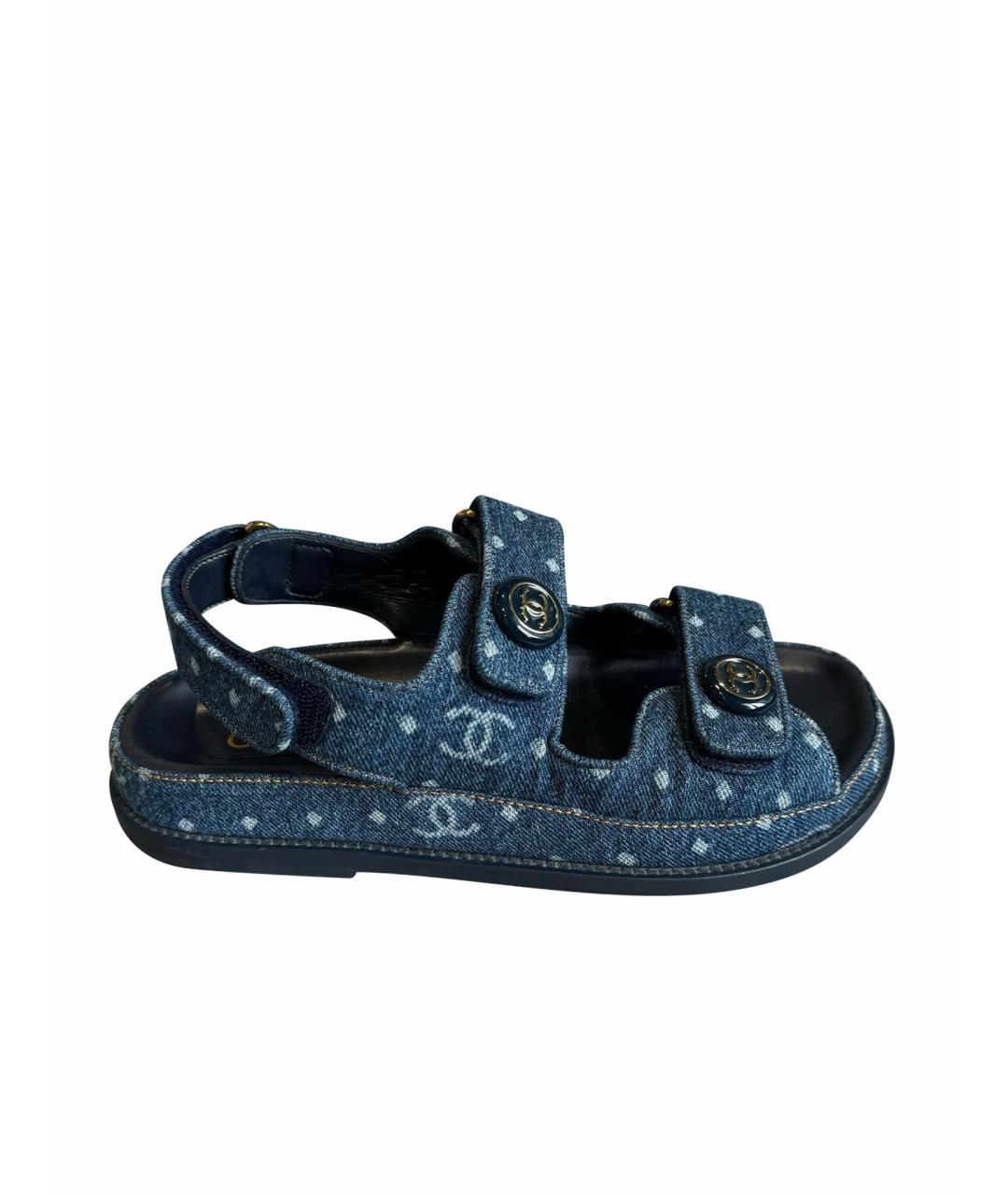 CHANEL PRE-OWNED Темно-синие текстильные сандалии, фото 1