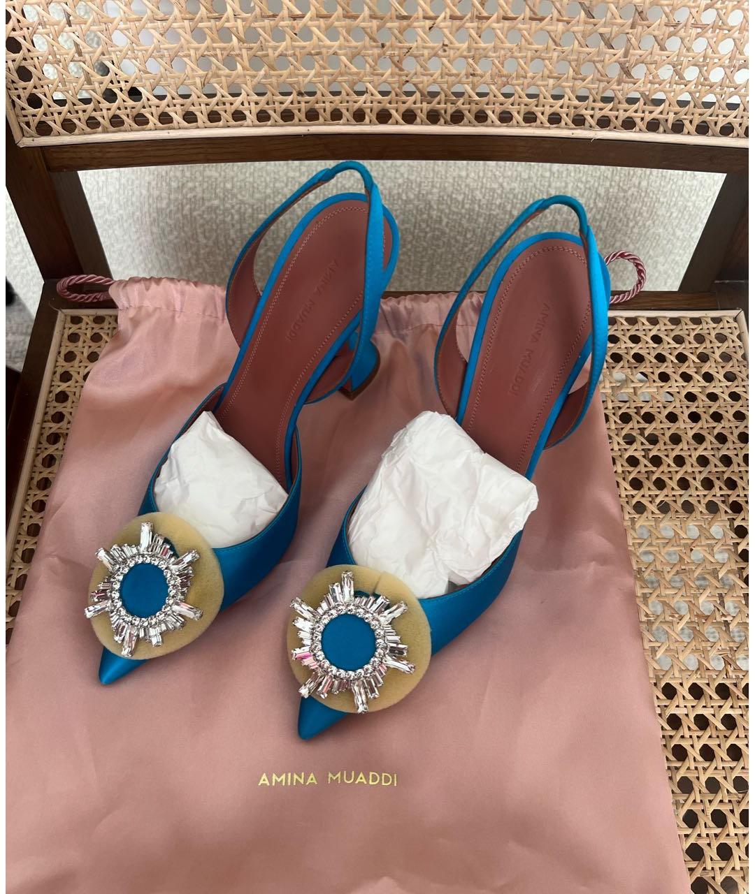 Amina Muaddi Голубые текстильные туфли, фото 4