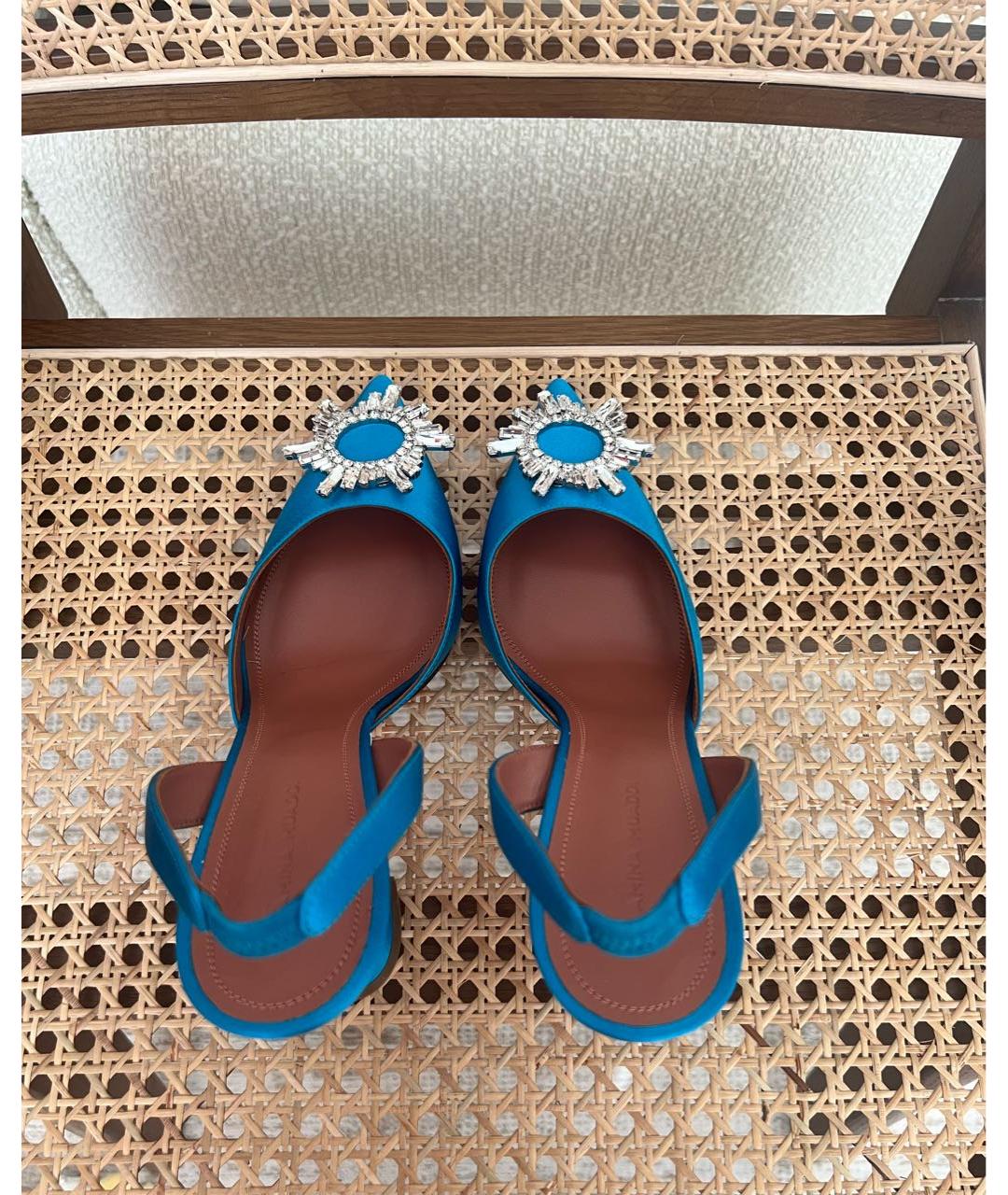 Amina Muaddi Голубые текстильные туфли, фото 3