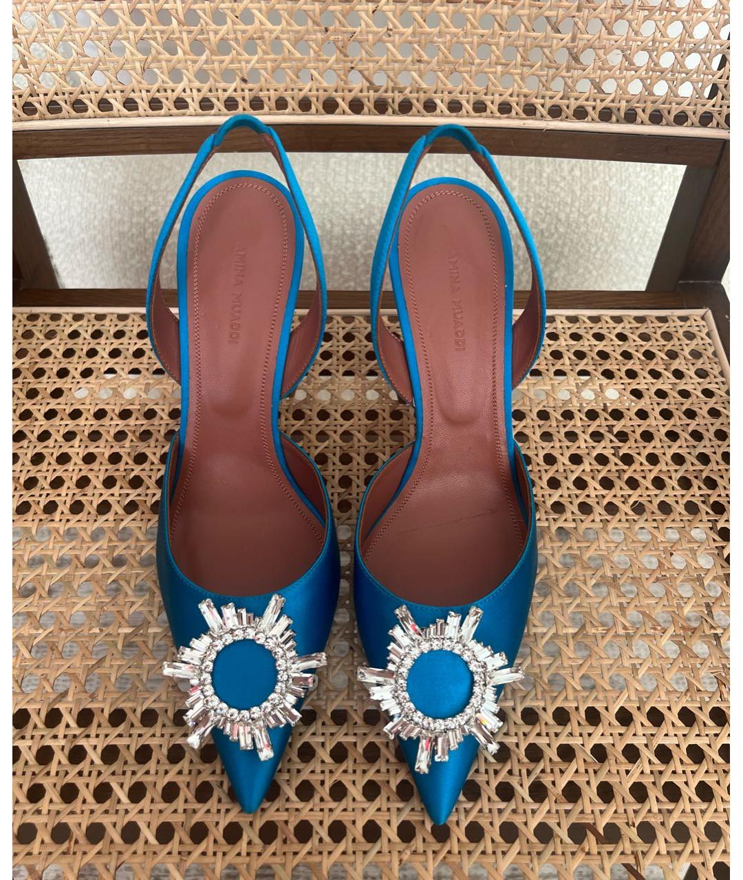 Amina Muaddi Голубые текстильные туфли, фото 2