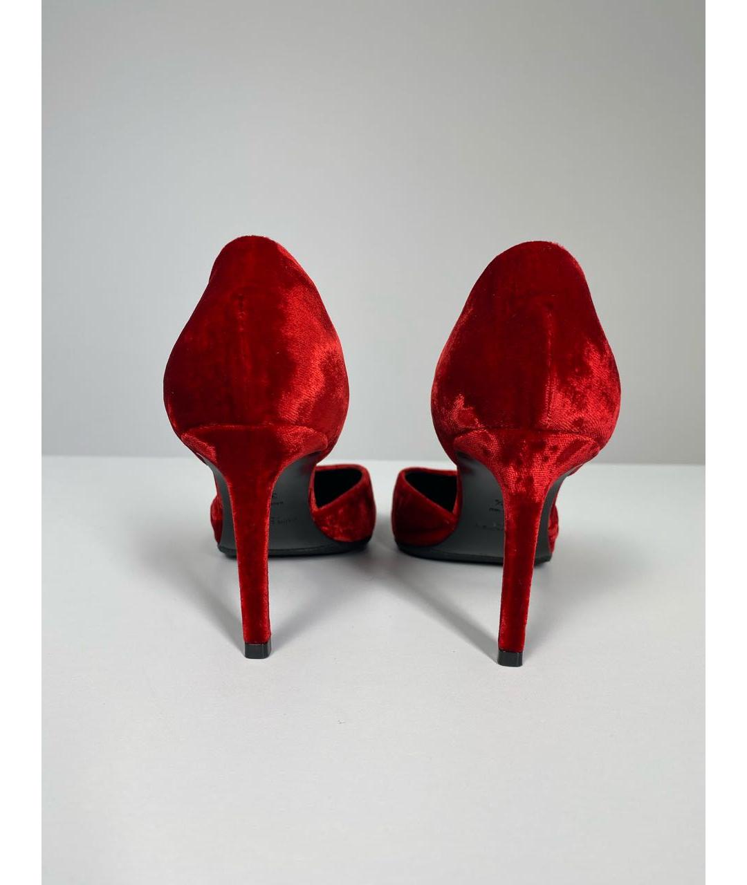 SAINT LAURENT Бордовые бархатные туфли, фото 4
