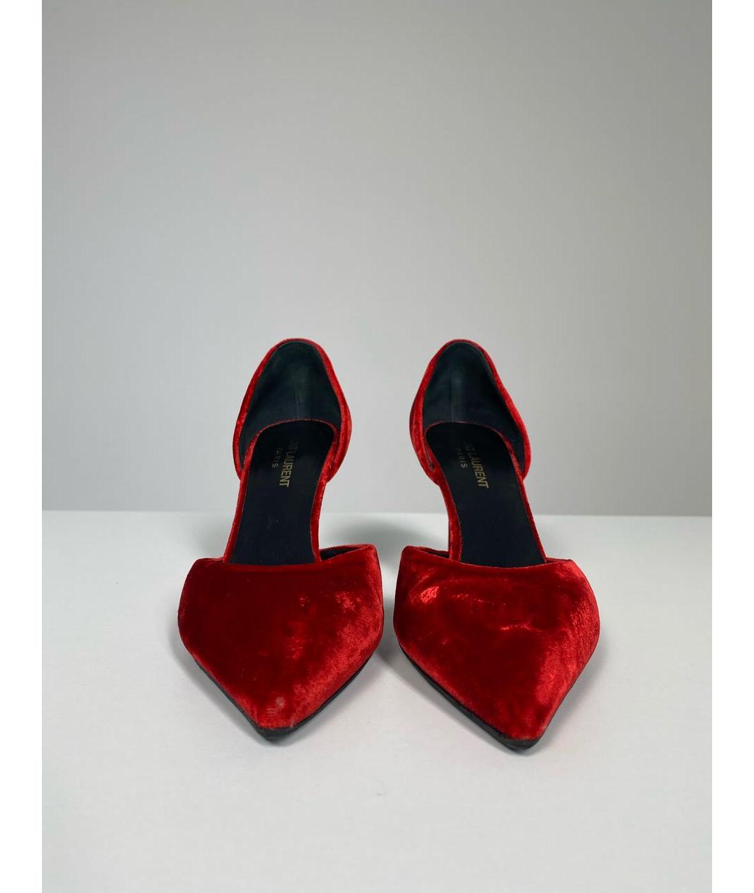 SAINT LAURENT Бордовые бархатные туфли, фото 2