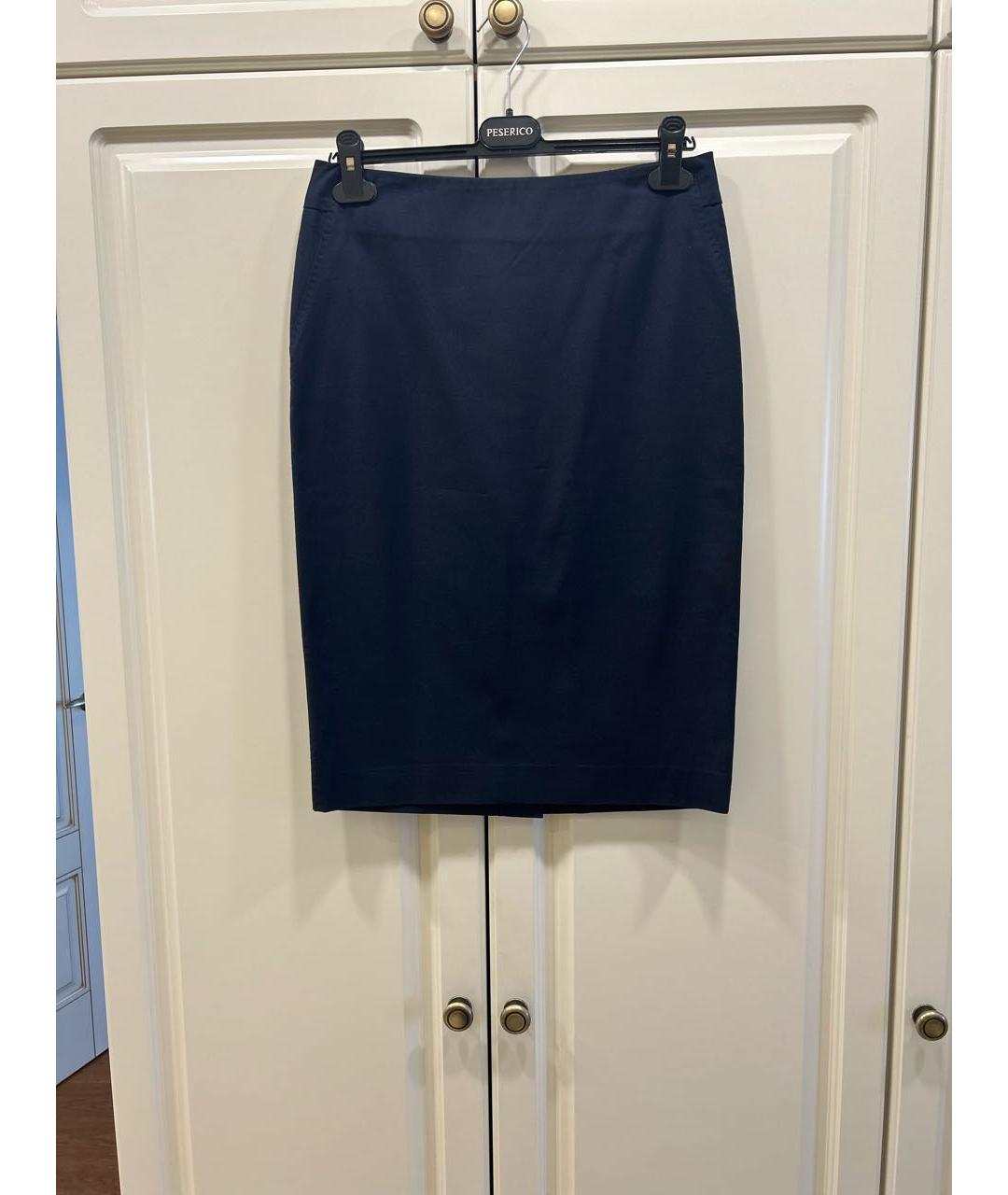 PESERICO Темно-синяя хлопко-эластановая юбка миди, фото 4
