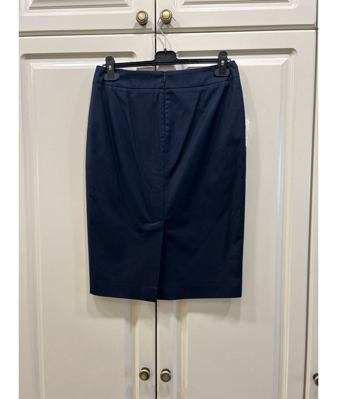 PESERICO Темно-синяя хлопко-эластановая юбка миди, фото 2