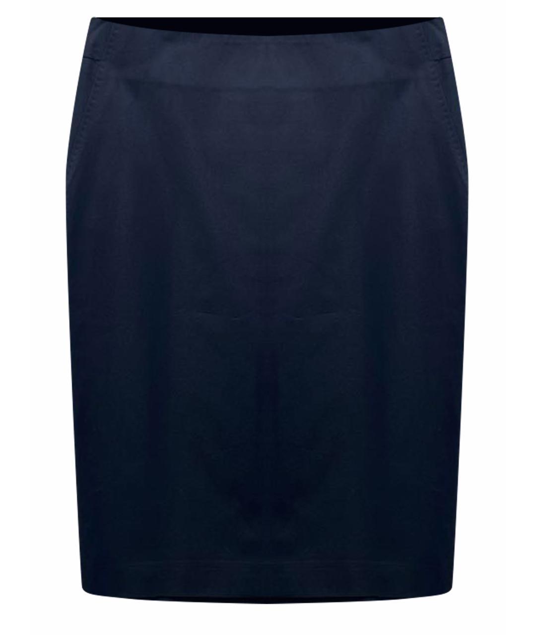 PESERICO Темно-синяя хлопко-эластановая юбка миди, фото 1