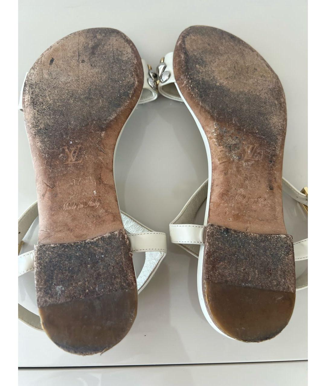 LOUIS VUITTON PRE-OWNED Бежевые кожаные сандалии, фото 5