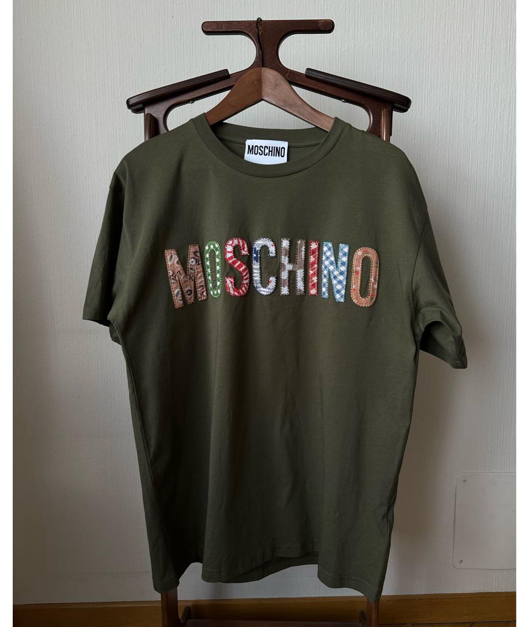 MOSCHINO Хаки хлопковая футболка, фото 2