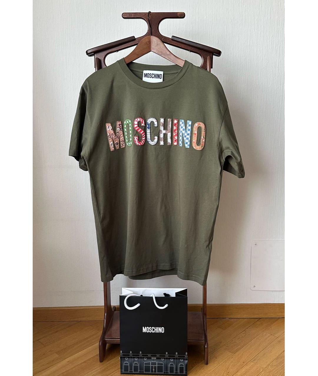 MOSCHINO Хаки хлопковая футболка, фото 8