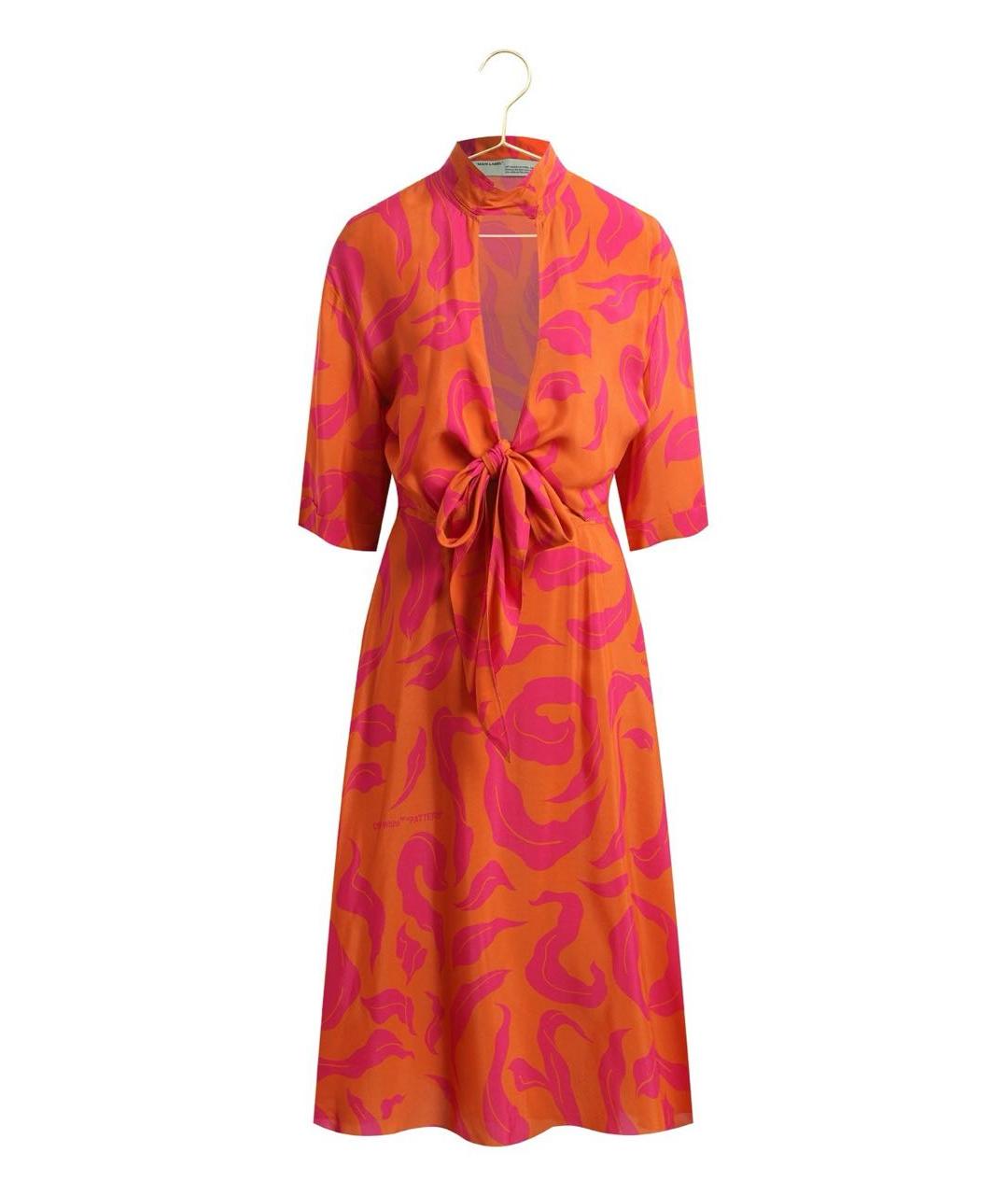 OFF-WHITE Оранжевое шелковое повседневное платье, фото 7