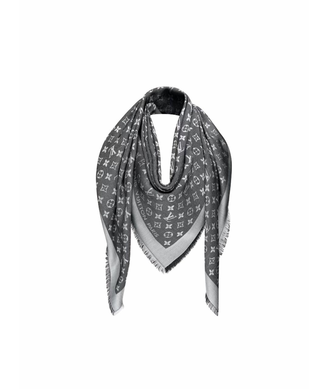 LOUIS VUITTON PRE-OWNED Серый шелковый платок, фото 1