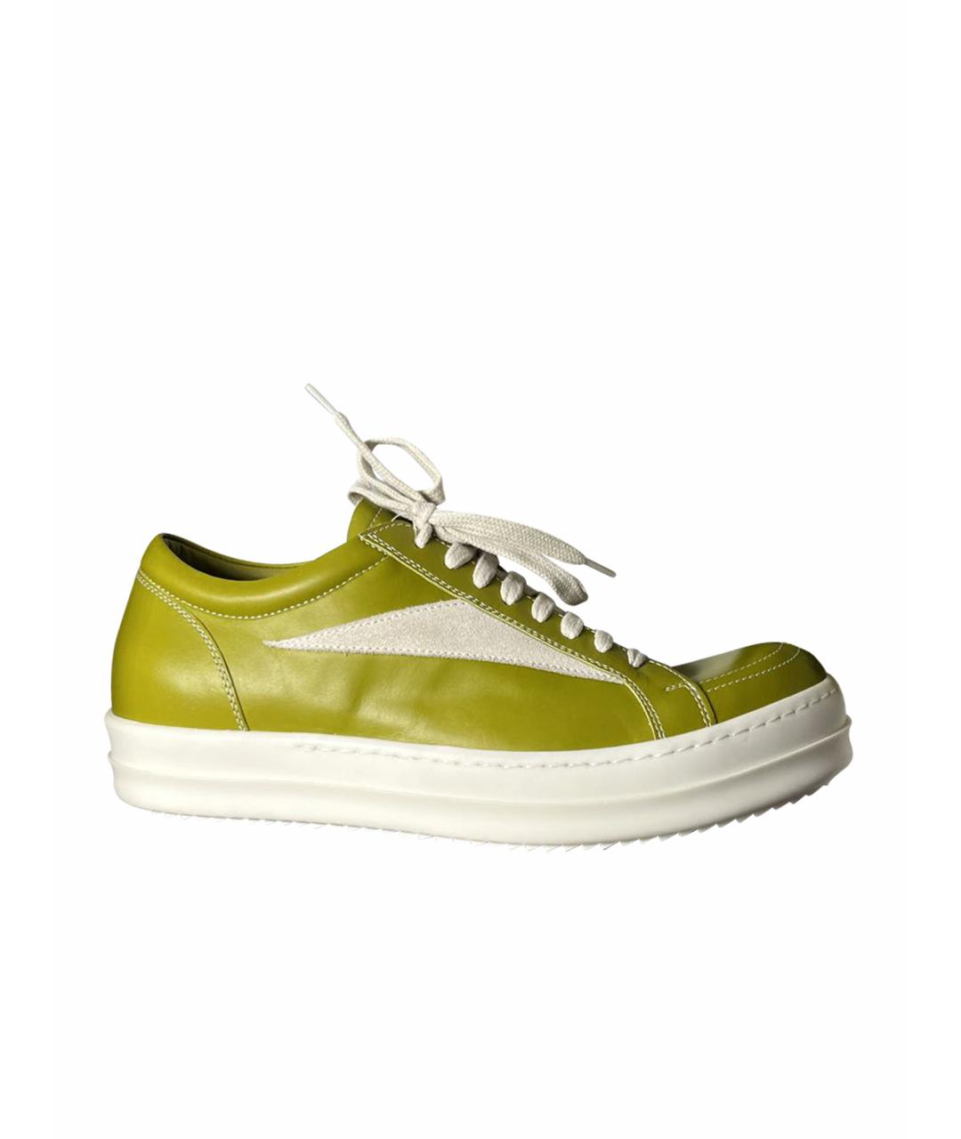 RICK OWENS Зеленые кожаные низкие кроссовки / кеды, фото 1