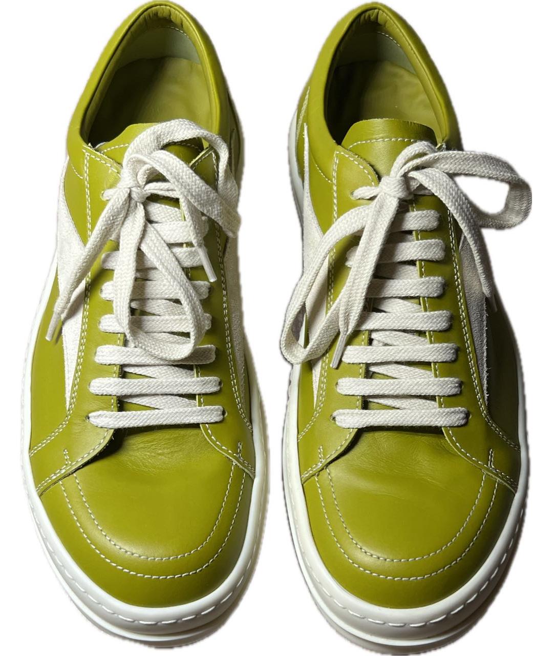 RICK OWENS Зеленые кожаные низкие кроссовки / кеды, фото 3