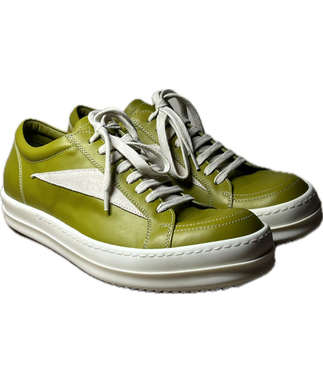 RICK OWENS Зеленые кожаные низкие кроссовки / кеды, фото 2