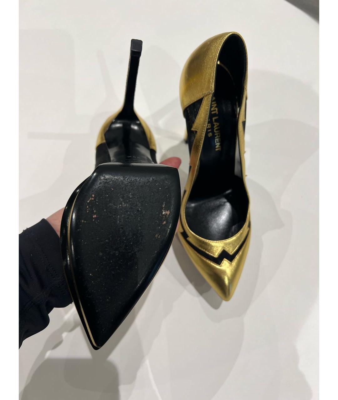SAINT LAURENT Золотые кожаные туфли, фото 4