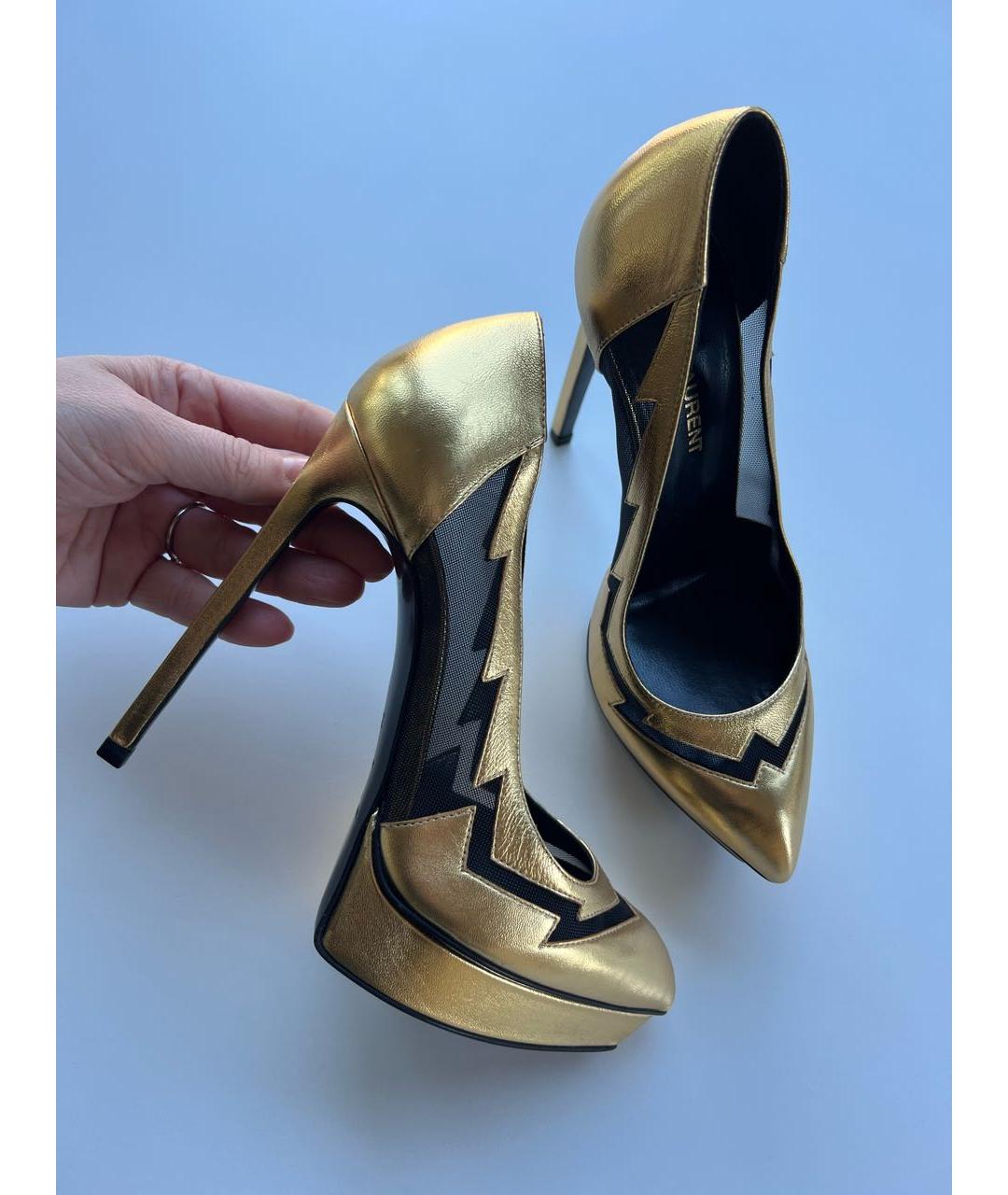 SAINT LAURENT Золотые кожаные туфли, фото 5