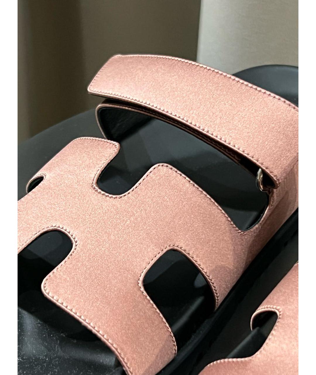 HERMES Розовые текстильные шлепанцы, фото 3