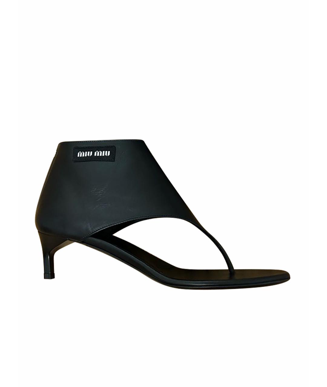 MIU MIU Черные кожаные босоножки, фото 1