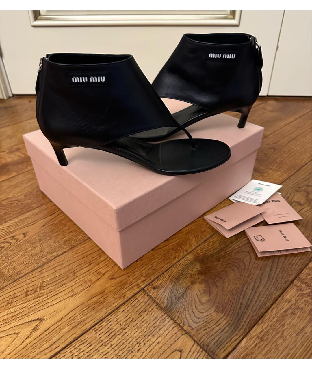 MIU MIU Черные кожаные босоножки, фото 2