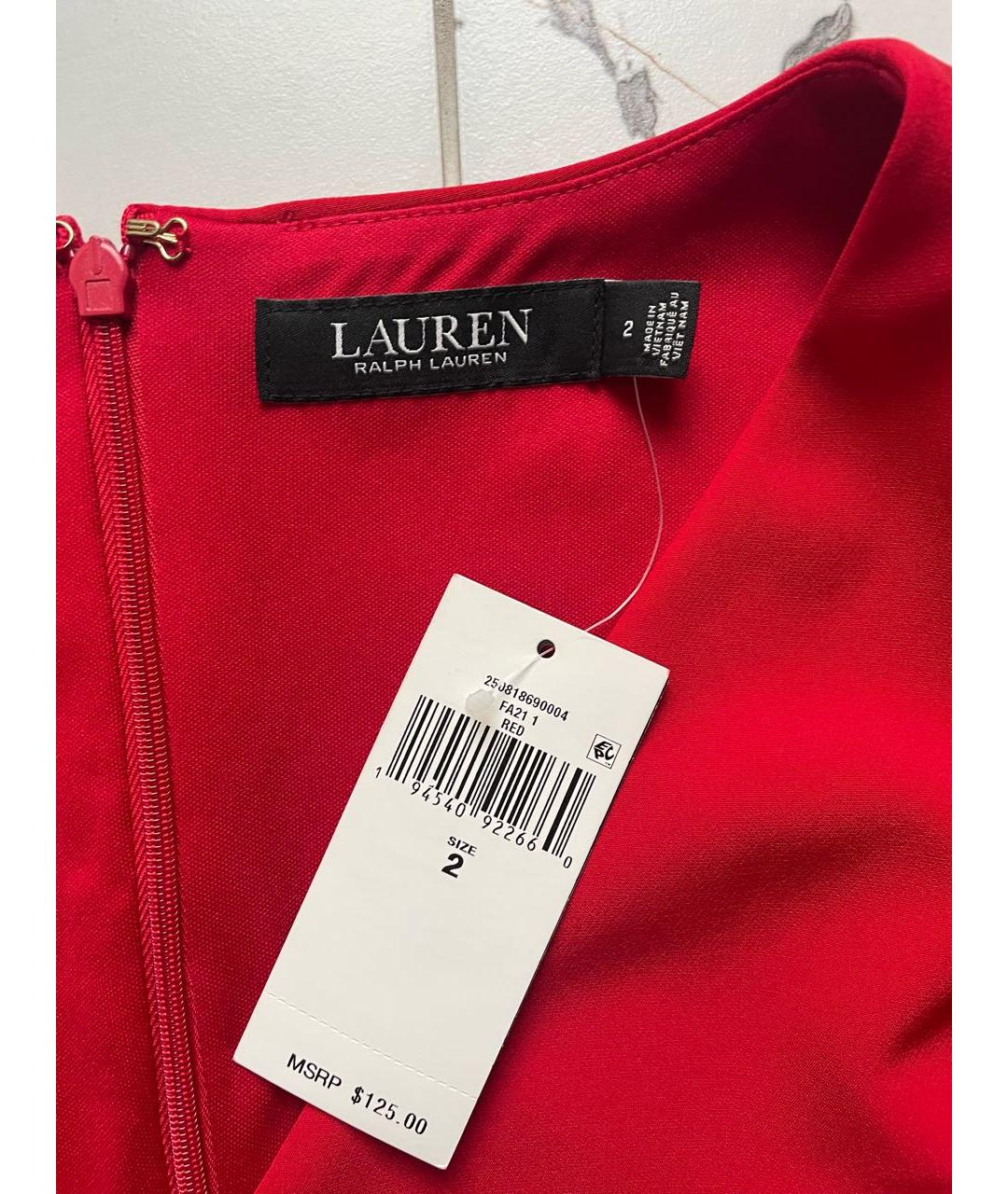 RALPH LAUREN Красное полиэстеровое коктейльное платье, фото 3