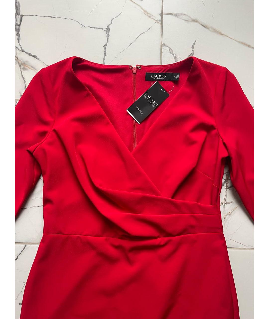 RALPH LAUREN Красное полиэстеровое коктейльное платье, фото 5