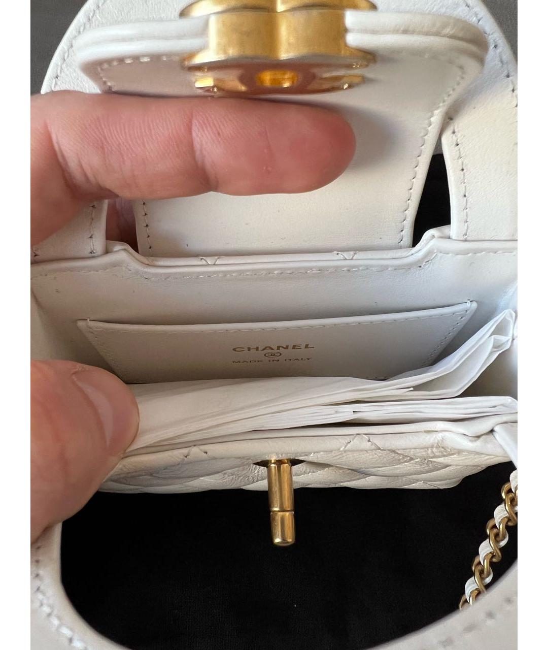 CHANEL PRE-OWNED Белая кожаная сумка с короткими ручками, фото 6