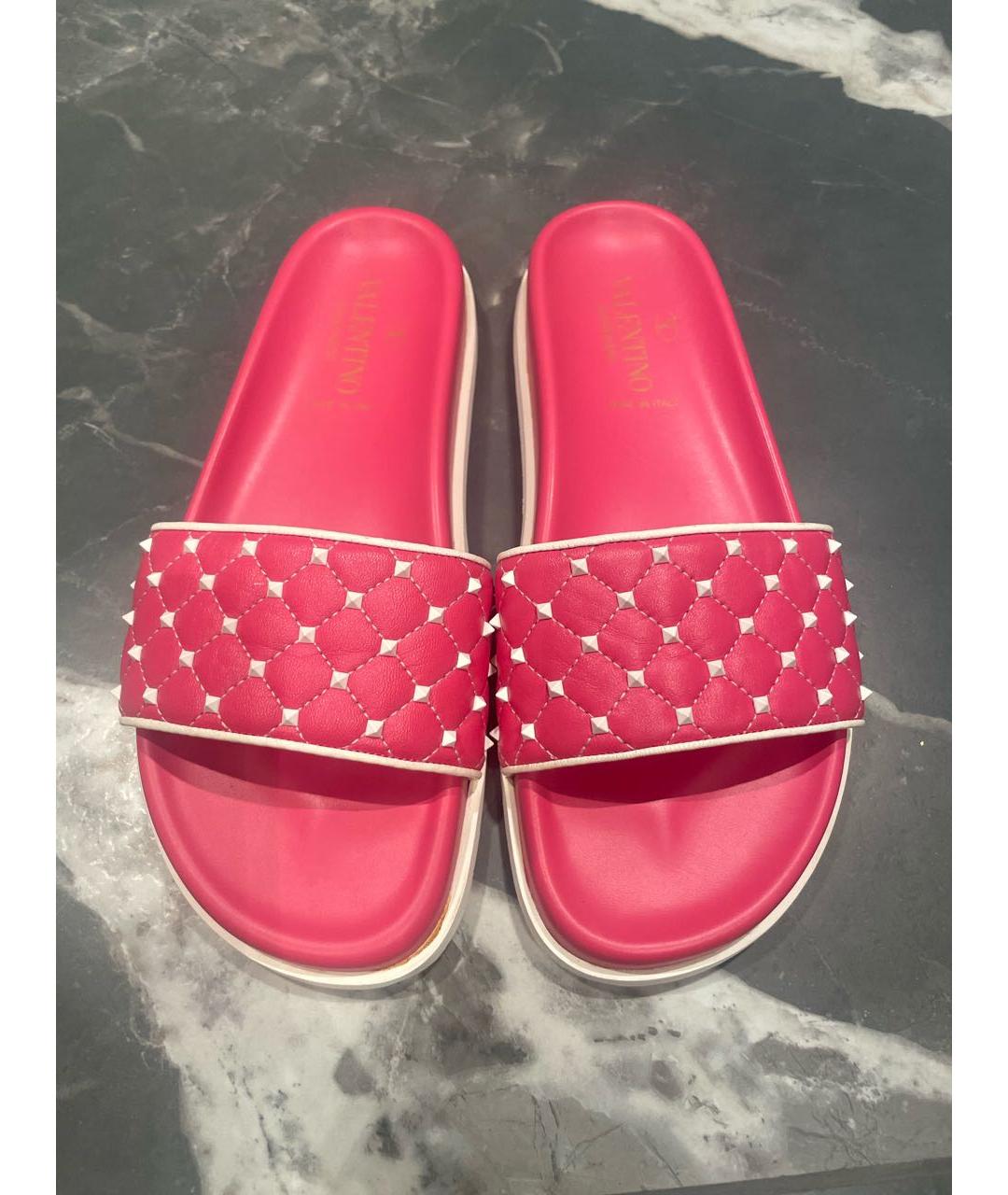 VALENTINO Розовые кожаные шлепанцы, фото 3