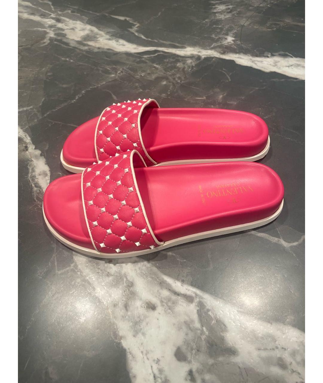 VALENTINO Розовые кожаные шлепанцы, фото 4