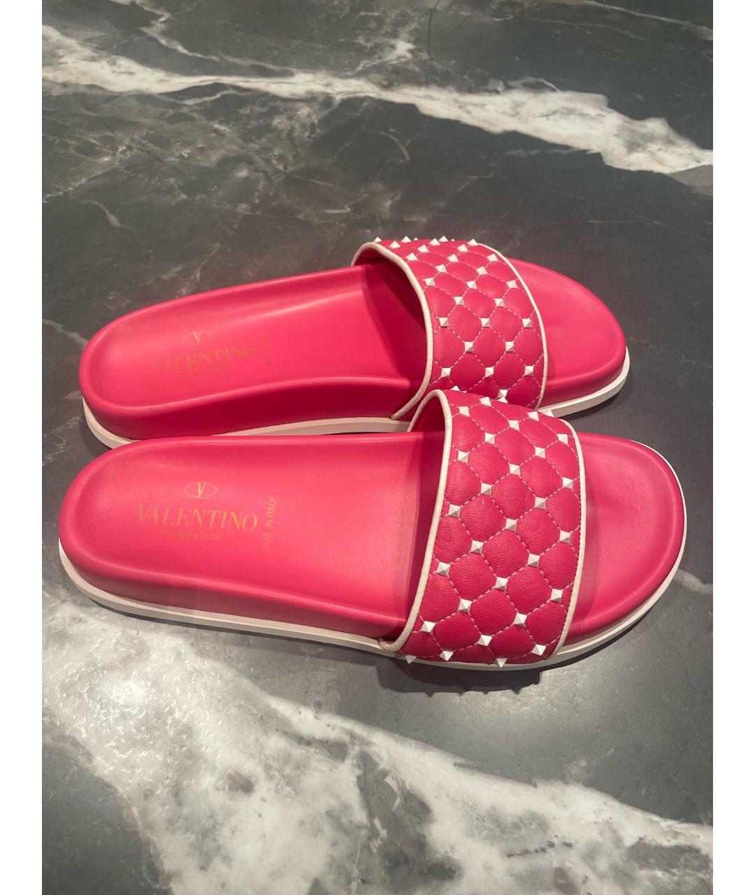 VALENTINO Розовые кожаные шлепанцы, фото 2